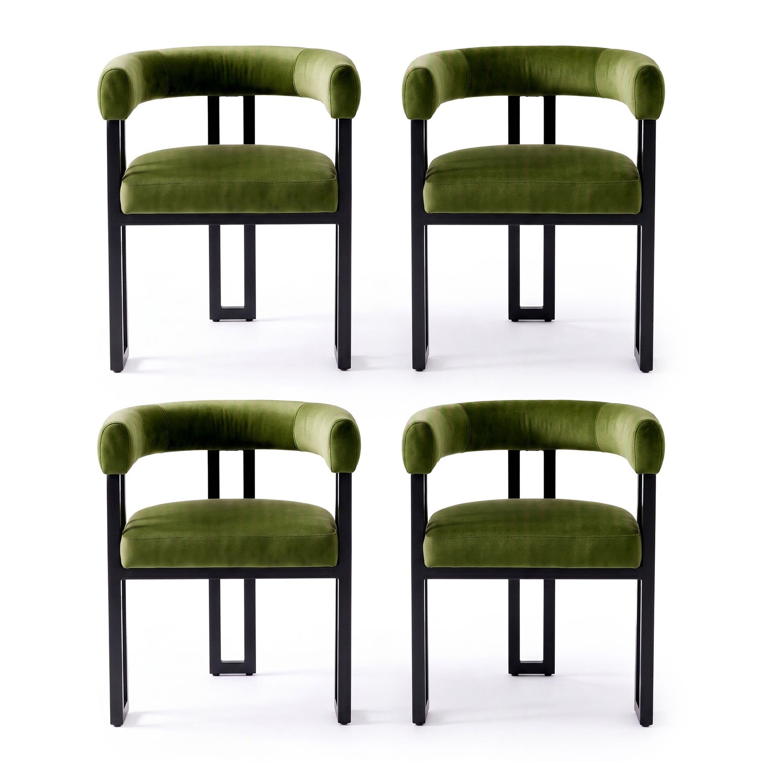 Artiss Dining Chairs Set of 4 Velvet Upholstered Barrel Chairs with Curved Armrests &amp; Back Green