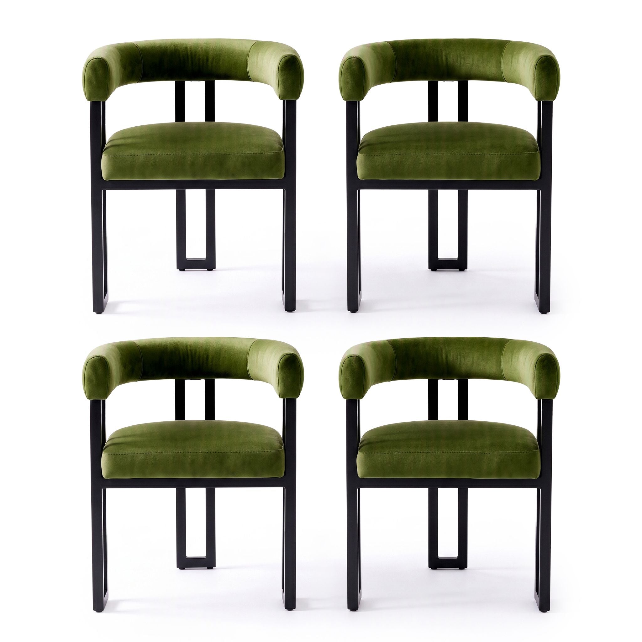 Artiss Dining Chairs Set of 4 Velvet Upholstered Barrel Chairs with Curved Armrests &amp; Back Green