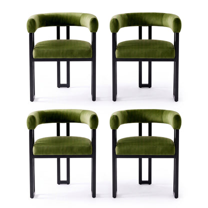 Artiss Dining Chairs Set of 4 Velvet Upholstered Barrel Chairs with Curved Armrests &amp; Back Green