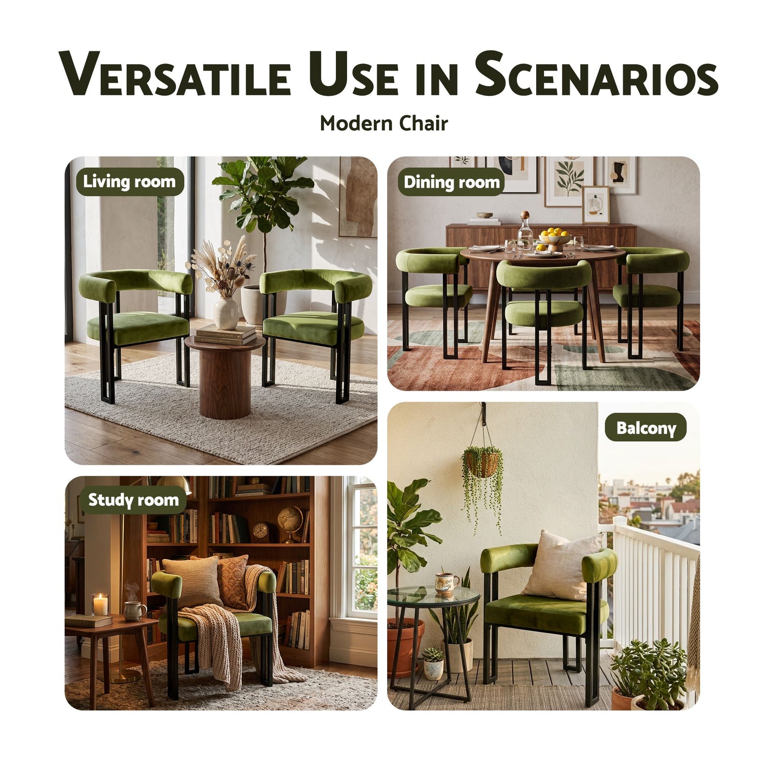Artiss Dining Chairs Set of 4 Velvet Upholstered Barrel Chairs with Curved Armrests &amp; Back Green
