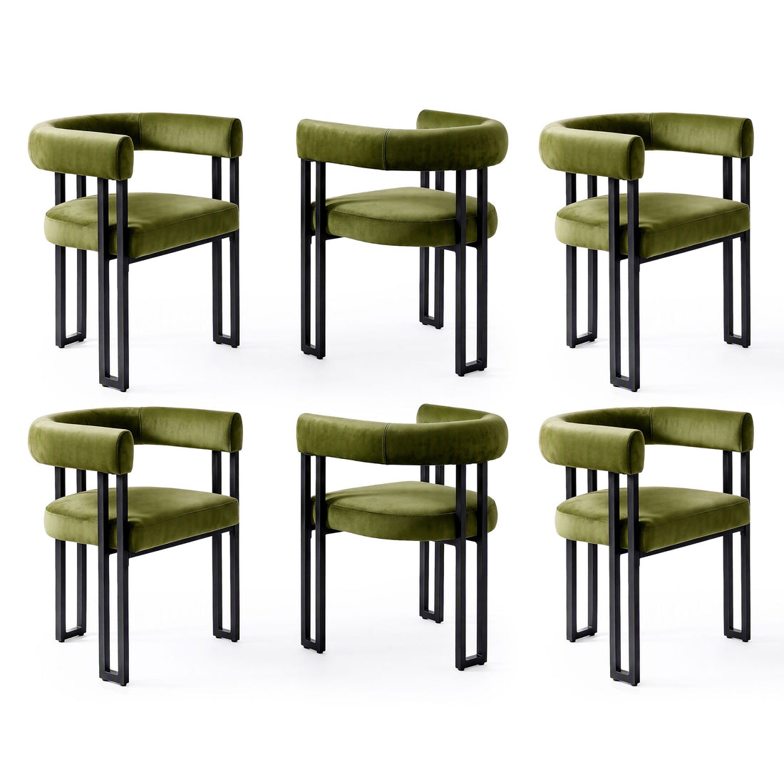 Artiss Dining Chairs Set of 6 Velvet Upholstered Barrel Chairs with Curved Armrests &amp; Back Green-Furniture > Dining > Kitchen &amp; Dining Chairs-PEROZ Accessories