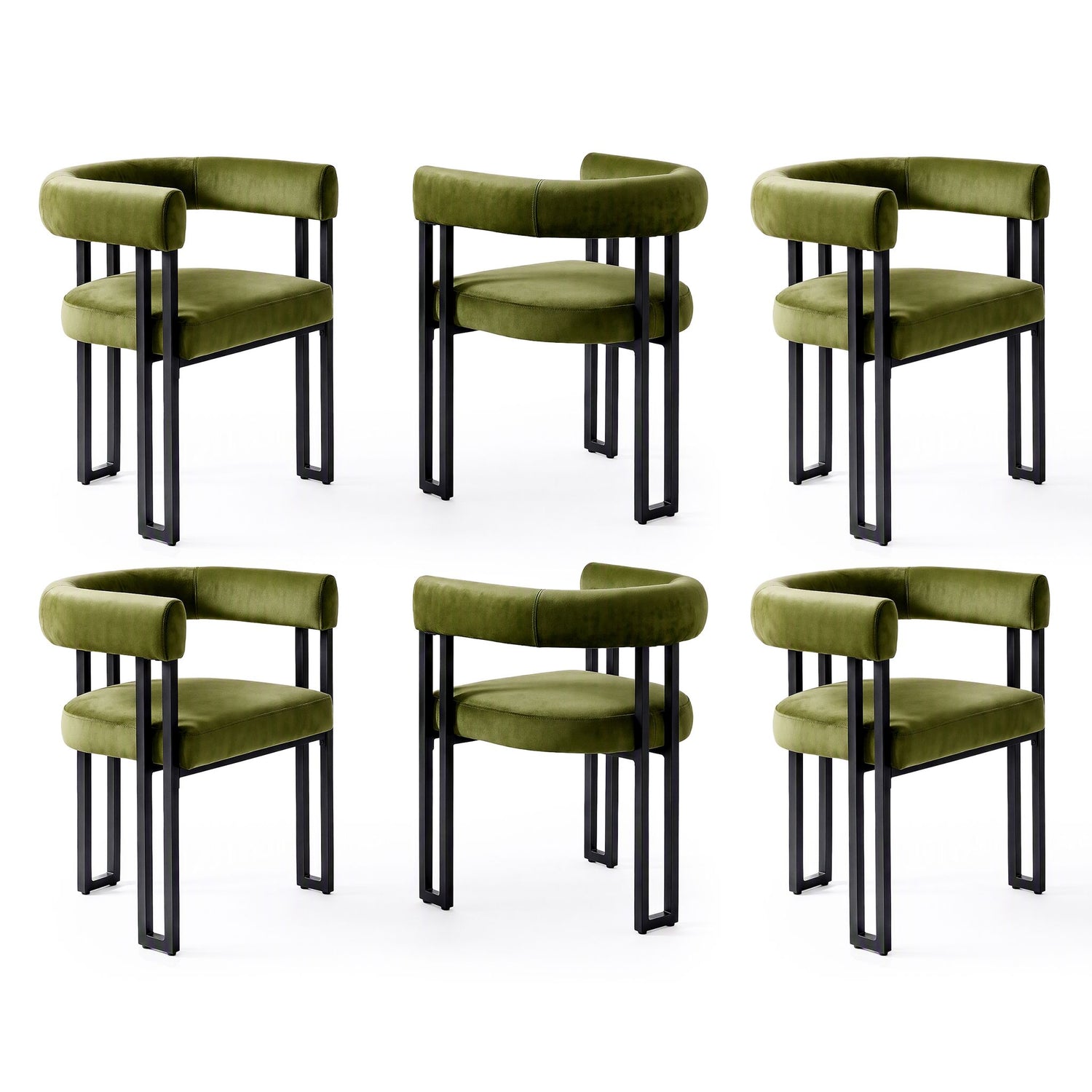Artiss Dining Chairs Set of 6 Velvet Upholstered Barrel Chairs with Curved Armrests &amp; Back Green
