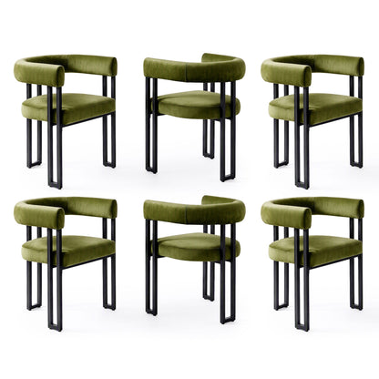 Artiss Dining Chairs Set of 6 Velvet Upholstered Barrel Chairs with Curved Armrests &amp; Back Green