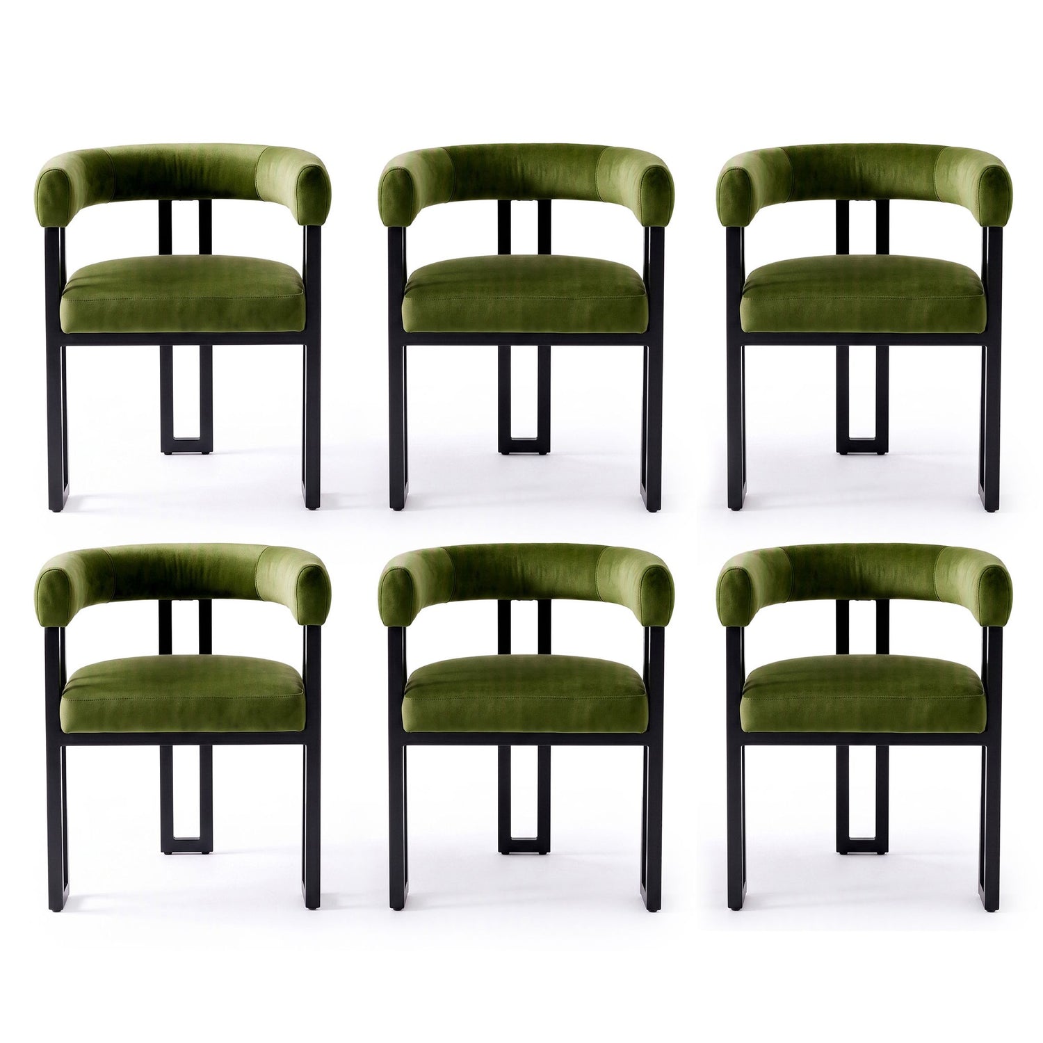 Artiss Dining Chairs Set of 6 Velvet Upholstered Barrel Chairs with Curved Armrests &amp; Back Green