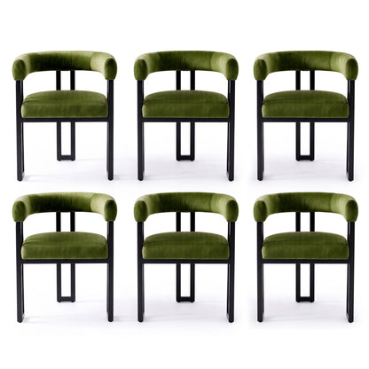 Artiss Dining Chairs Set of 6 Velvet Upholstered Barrel Chairs with Curved Armrests &amp; Back Green