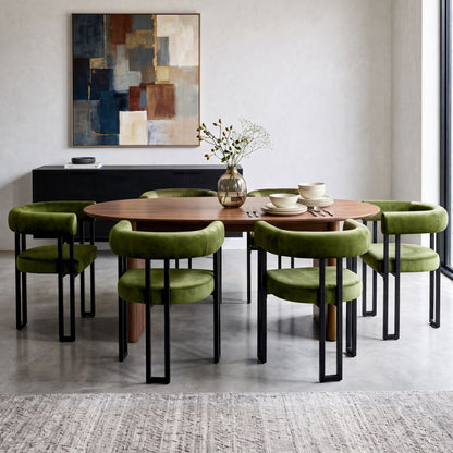 Artiss Dining Chairs Set of 6 Velvet Upholstered Barrel Chairs with Curved Armrests &amp; Back Green