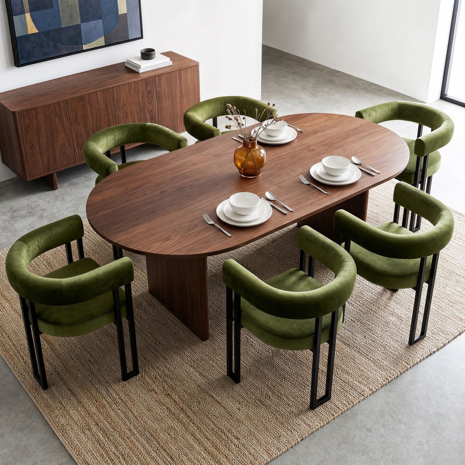 Artiss Dining Chairs Set of 6 Velvet Upholstered Barrel Chairs with Curved Armrests &amp; Back Green