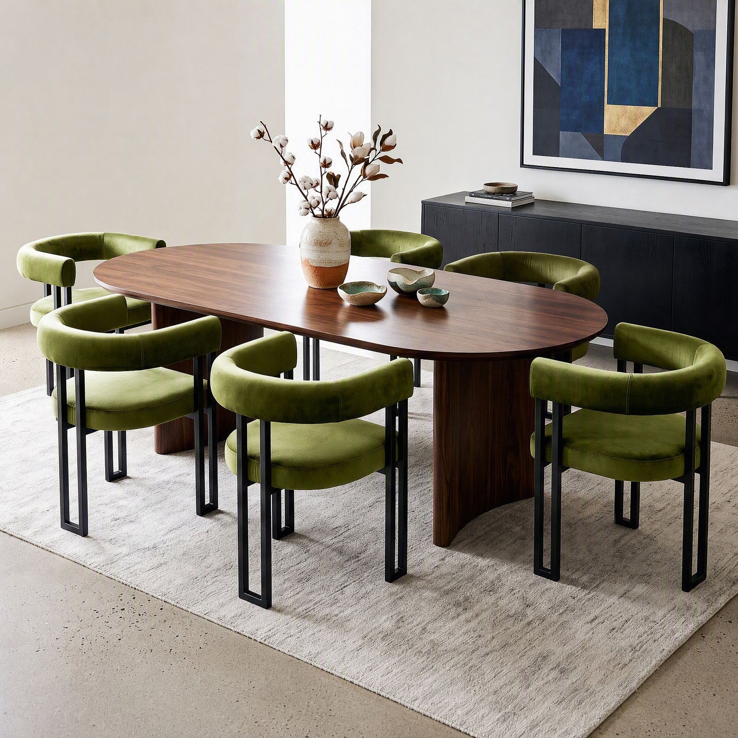 Artiss Dining Chairs Set of 6 Velvet Upholstered Barrel Chairs with Curved Armrests &amp; Back Green