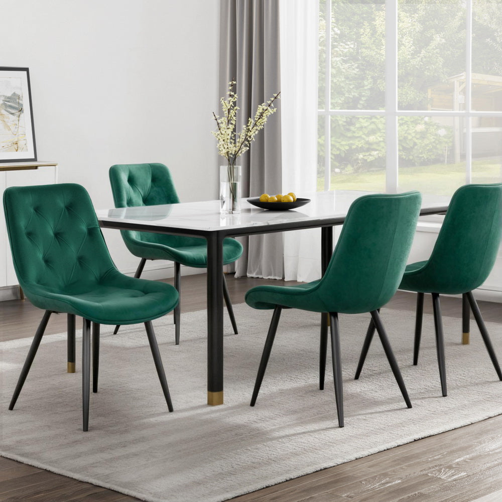 Artiss Dining Chairs Set of 4 Velvet Diamond Tufted Green-Furniture &gt; Dining &gt; Kitchen &amp; Dining Chairs-PEROZ Accessories