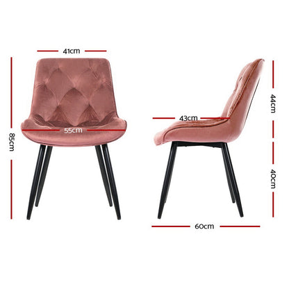 Artiss Dining Chairs Set of 2 Velvet Diamond Tufted Pink-Dining Chairs-PEROZ Accessories