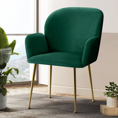 Artiss Dining Chairs Set of 2 Velvet Armchair Green-Dining Chairs-PEROZ Accessories