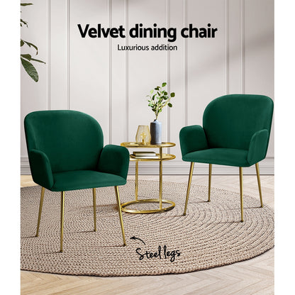 Artiss Dining Chairs Set of 2 Velvet Armchair Green-Dining Chairs-PEROZ Accessories