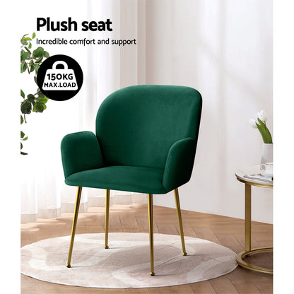 Artiss Dining Chairs Set of 2 Velvet Armchair Green-Dining Chairs-PEROZ Accessories