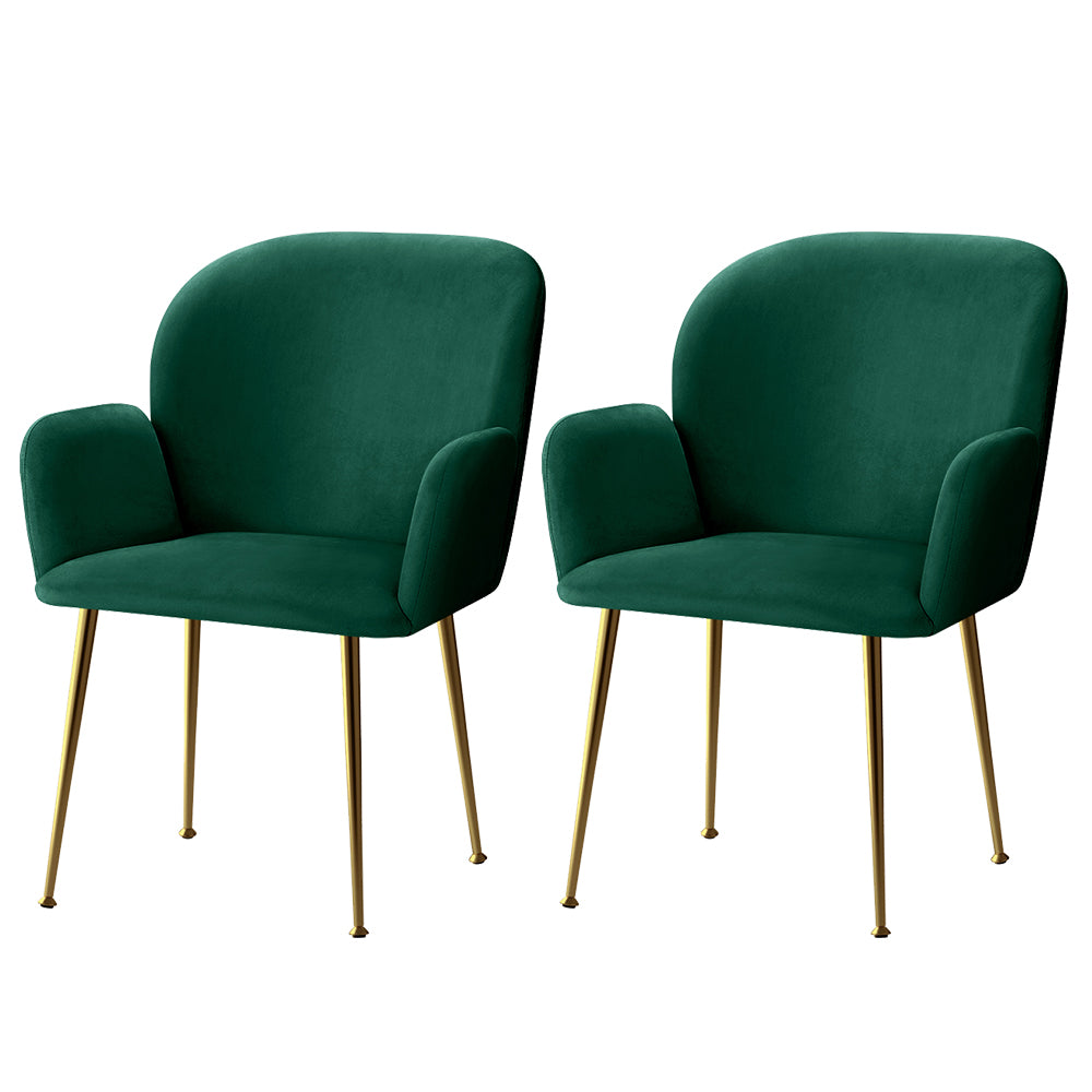 Artiss Dining Chairs Set of 2 Velvet Armchair Green-Dining Chairs-PEROZ Accessories
