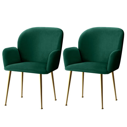 Artiss Dining Chairs Set of 2 Velvet Armchair Green-Dining Chairs-PEROZ Accessories