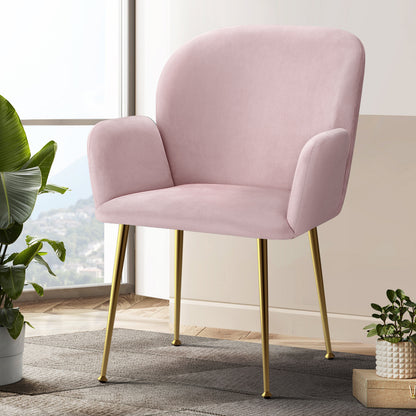 Artiss Dining Chairs Set of 2 Velvet Armchair Pink-Dining Chairs-PEROZ Accessories