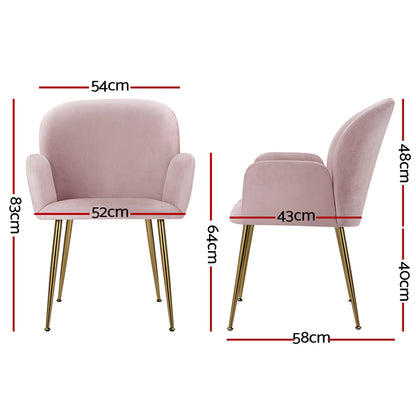 Artiss Dining Chairs Set of 2 Velvet Armchair Pink-Dining Chairs-PEROZ Accessories