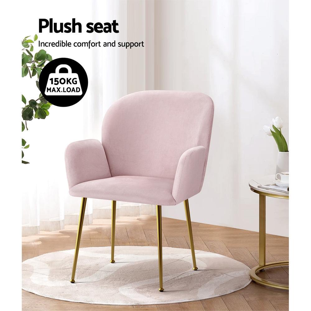 Artiss Dining Chairs Set of 2 Velvet Armchair Pink-Dining Chairs-PEROZ Accessories