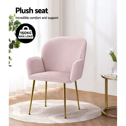 Artiss Dining Chairs Set of 2 Velvet Armchair Pink-Dining Chairs-PEROZ Accessories