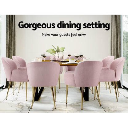 Artiss Dining Chairs Set of 2 Velvet Armchair Pink-Dining Chairs-PEROZ Accessories