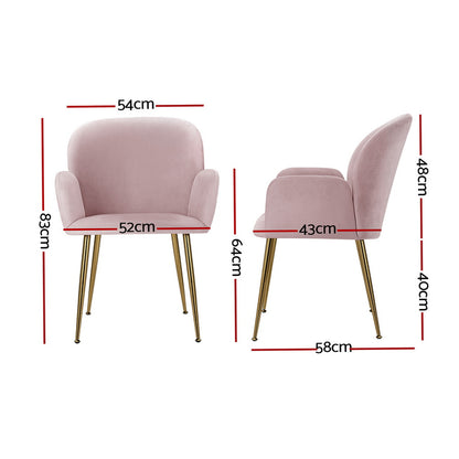 Artiss Dining Chairs Set of 4 Velvet Armchair Pink-Furniture > Dining > Kitchen &amp; Dining Chairs-PEROZ Accessories