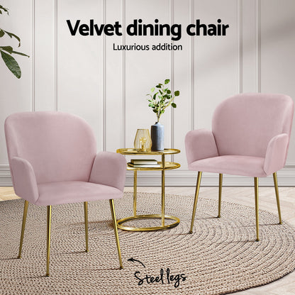 Artiss Dining Chairs Set of 4 Velvet Armchair Pink-Furniture > Dining > Kitchen &amp; Dining Chairs-PEROZ Accessories