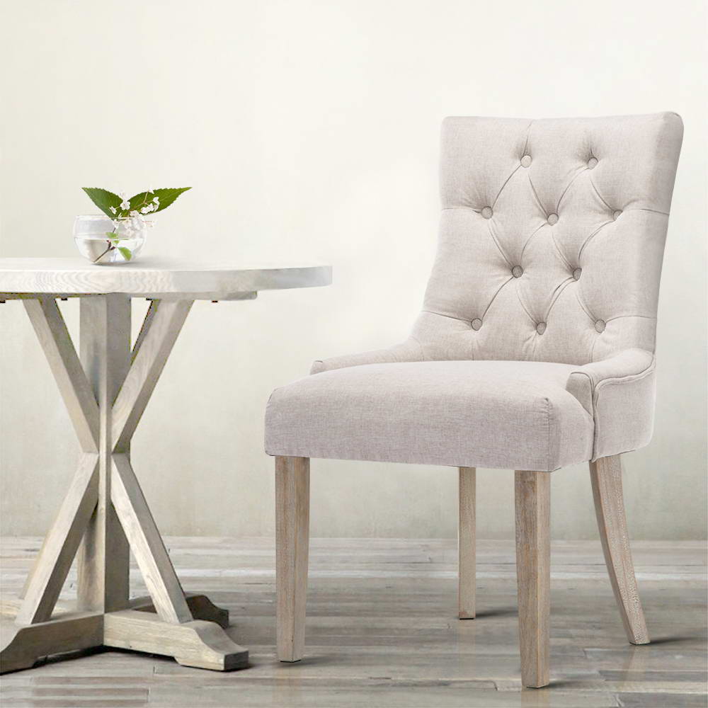 Artiss Dining Chairs Set of 2 Linen French Provincial Beige-Dining Chairs-PEROZ Accessories