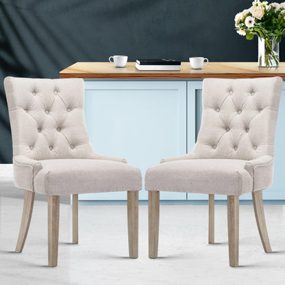 Artiss Dining Chairs Set of 2 Linen French Provincial Beige-Dining Chairs-PEROZ Accessories