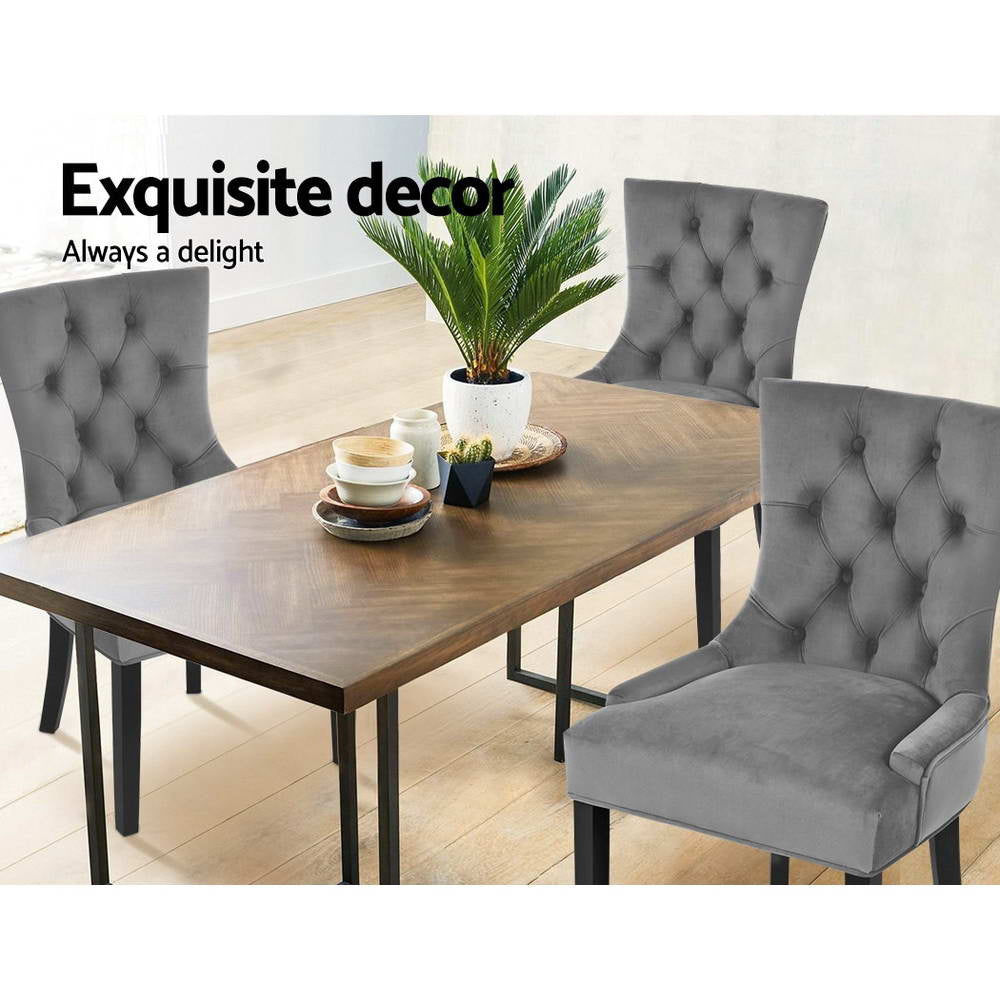 Artiss Dining Chairs Set of 2 Velvet French Provincial Grey-Dining Chairs-PEROZ Accessories
