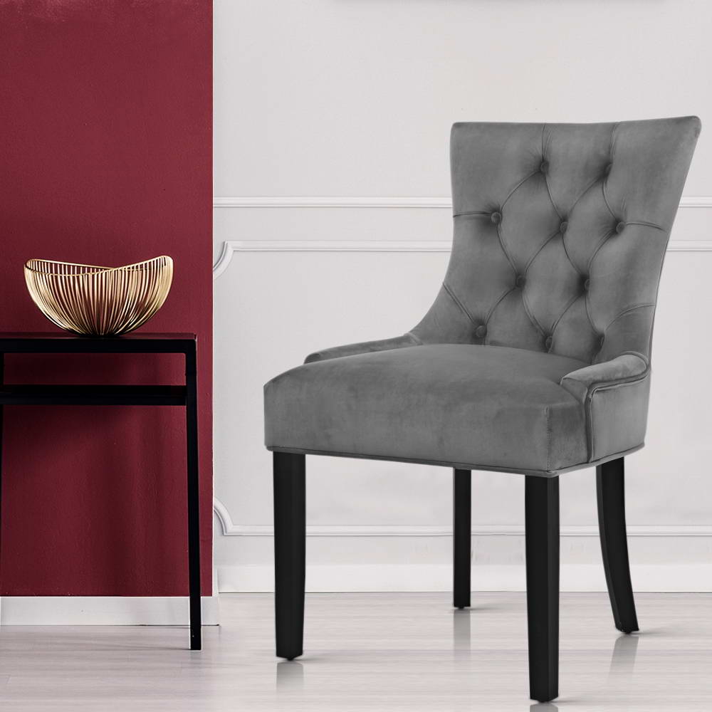 Artiss Dining Chairs Set of 2 Velvet French Provincial Grey-Dining Chairs-PEROZ Accessories