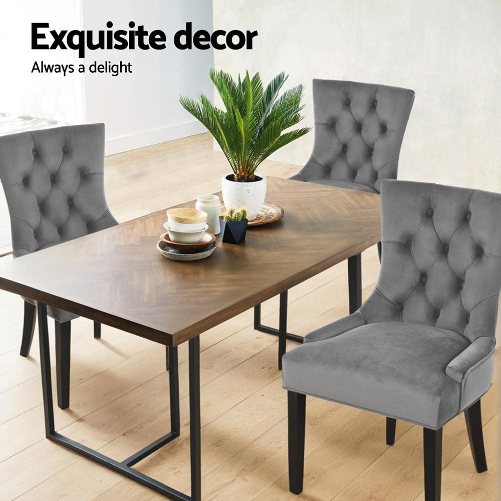 Artiss Dining Chairs Set of 4 Velvet French Provincial Grey-Furniture &gt; Dining &gt; Kitchen &amp; Dining Chairs-PEROZ Accessories