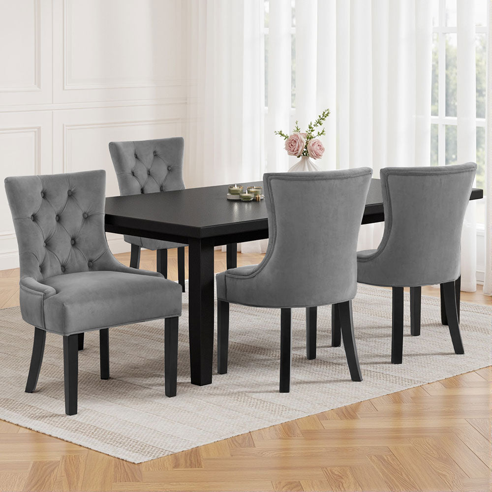 Artiss Dining Chairs Set of 4 Velvet French Provincial Grey-Furniture &gt; Dining &gt; Kitchen &amp; Dining Chairs-PEROZ Accessories