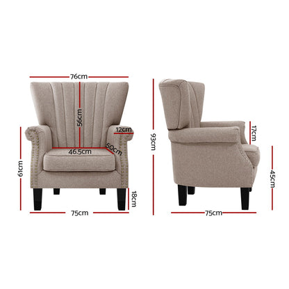 Artiss Armchair Wingback Beige Andrew-Furniture &gt; Living Room-PEROZ Accessories