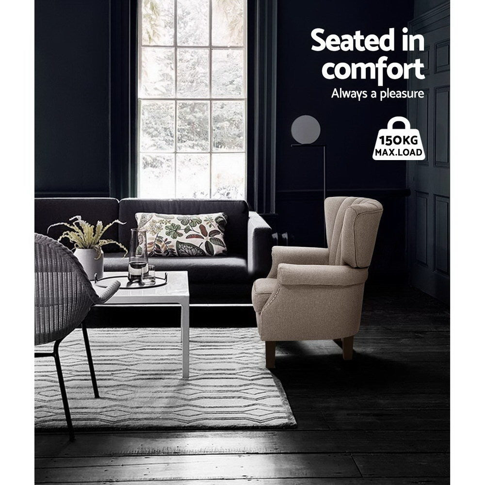 Artiss Armchair Wingback Beige Andrew-Furniture &gt; Living Room-PEROZ Accessories