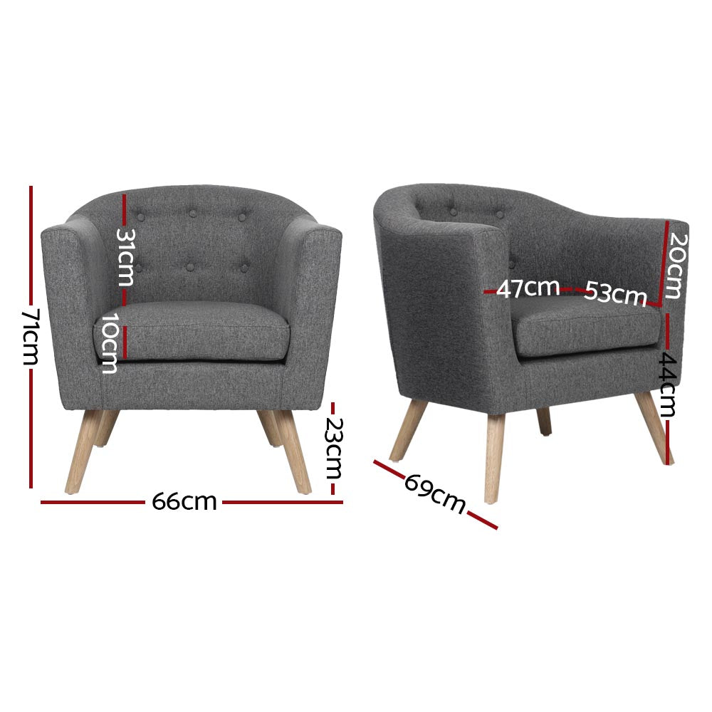 Artiss Armchair Tub Chair Grey Adora-Furniture &gt; Living Room-PEROZ Accessories