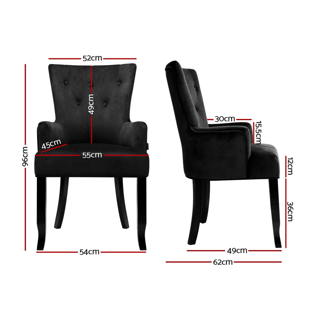 Artiss Dining Chair Velvet French Provincial Armchair Black-Dining Chairs-PEROZ Accessories