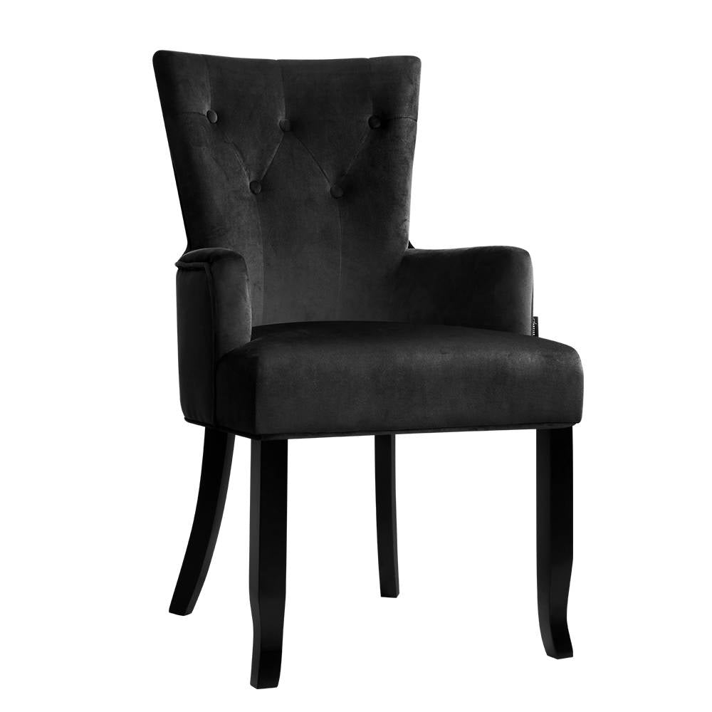 Artiss Dining Chair Velvet French Provincial Armchair Black-Dining Chairs-PEROZ Accessories