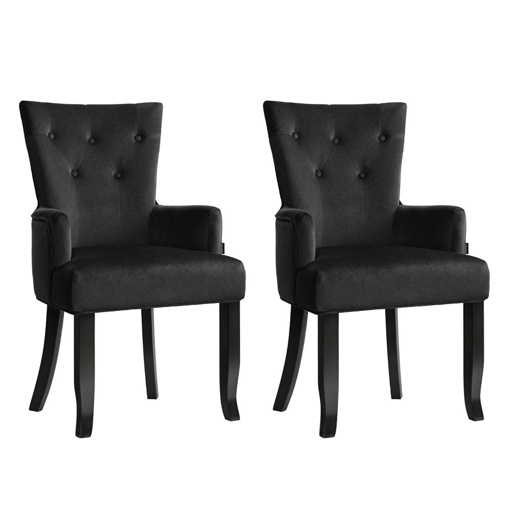 2x Artiss Dining Chairs Velvet French Provincial Armchair Black-Furniture &gt; Bar Stools &amp; Chairs &gt; Arm Chairs &amp; Recliners-PEROZ Accessories