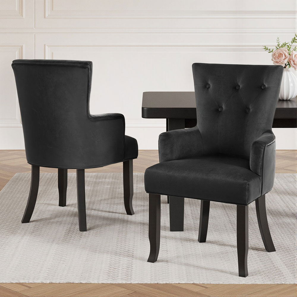 2x Artiss Dining Chairs Velvet French Provincial Armchair Black-Furniture &gt; Bar Stools &amp; Chairs &gt; Arm Chairs &amp; Recliners-PEROZ Accessories