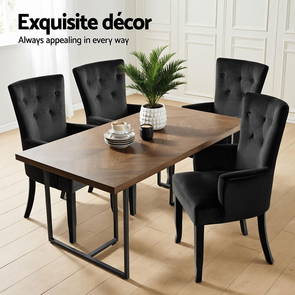 4x Artiss Dining Chairs Velvet French Provincial Armchair Black-Furniture &gt; Bar Stools &amp; Chairs &gt; Arm Chairs &amp; Recliners-PEROZ Accessories