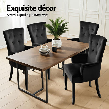 4x Artiss Dining Chairs Velvet French Provincial Armchair Black-Furniture &gt; Bar Stools &amp; Chairs &gt; Arm Chairs &amp; Recliners-PEROZ Accessories