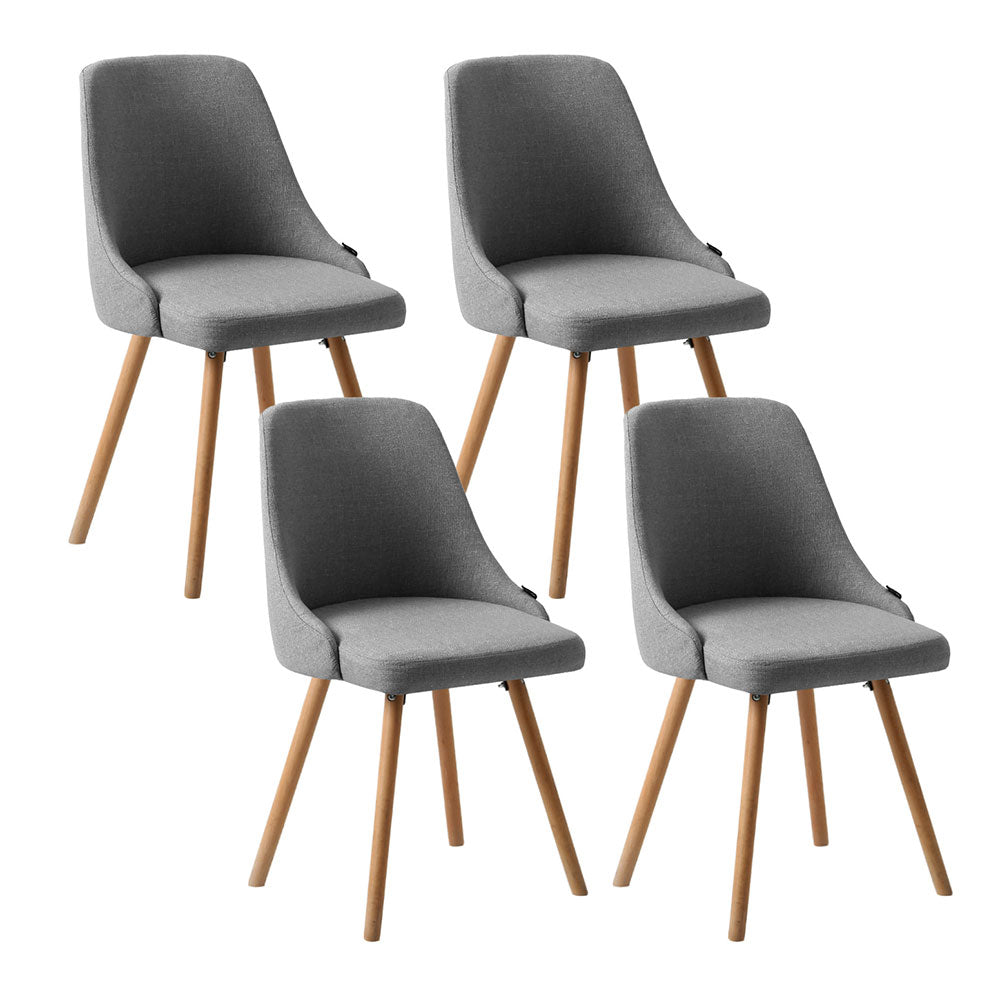 Artiss Dining Chairs Set of 4 Fabric Wooden Grey-Furniture &gt; Dining &gt; Kitchen &amp; Dining Chairs-PEROZ Accessories