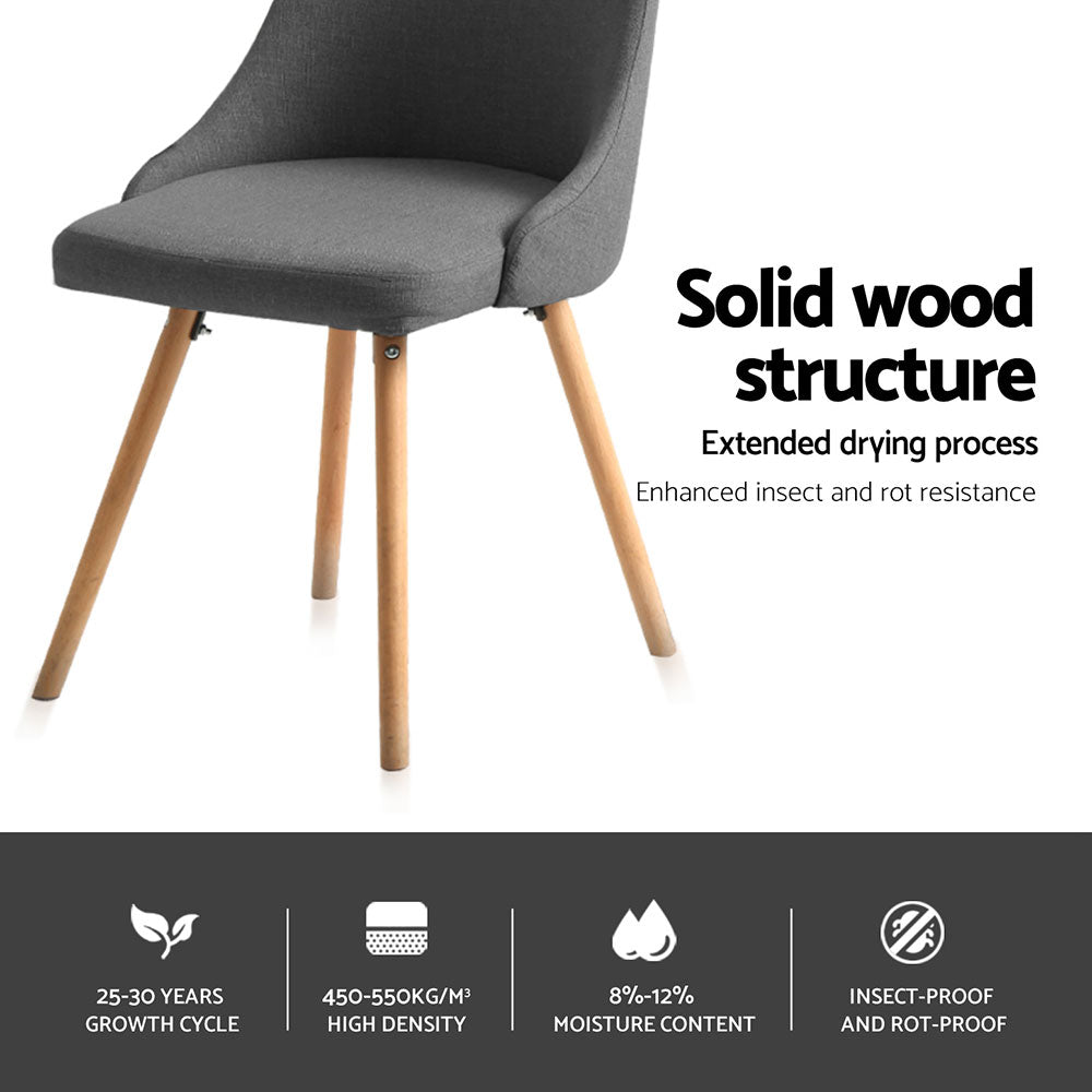 Artiss Dining Chairs Set of 4 Fabric Wooden Grey-Furniture &gt; Dining &gt; Kitchen &amp; Dining Chairs-PEROZ Accessories