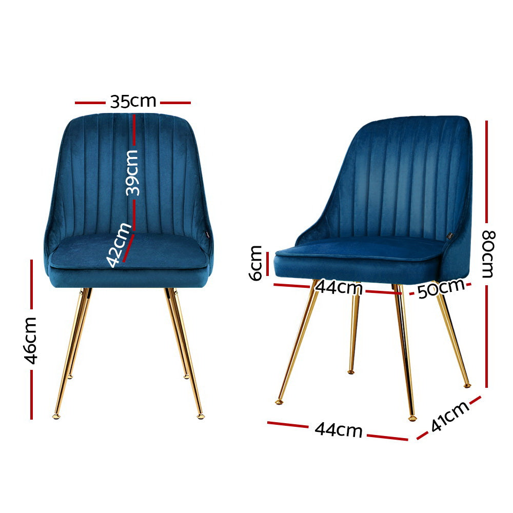 Artiss Dining Chairs Set of 2 Velvet Channel Tufted Blue-Dining Chairs-PEROZ Accessories