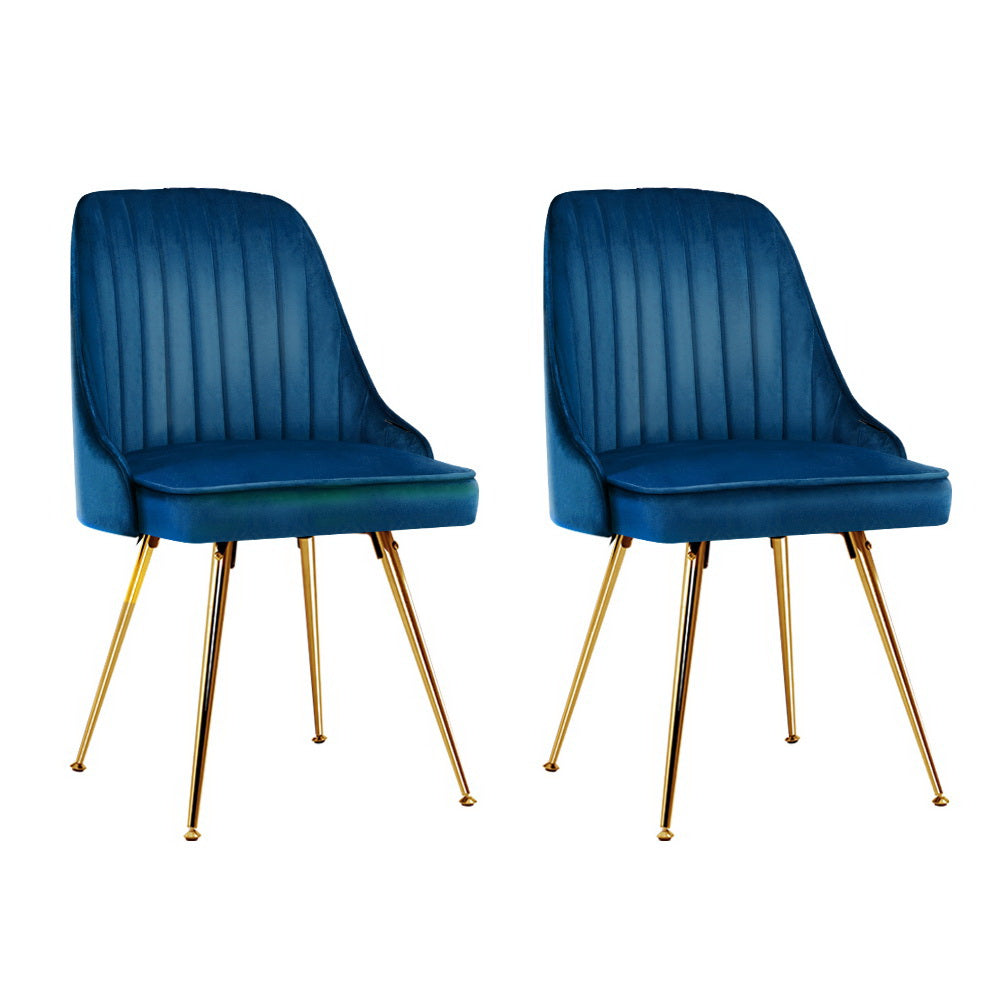 Artiss Dining Chairs Set of 2 Velvet Channel Tufted Blue-Dining Chairs-PEROZ Accessories