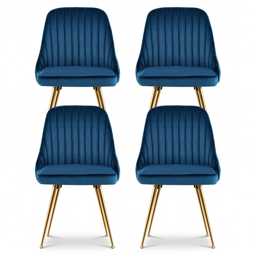 Artiss Dining Chairs Set of 4 Velvet Channel Tufted Blue-Furniture > Dining > Kitchen &amp; Dining Chairs-PEROZ Accessories