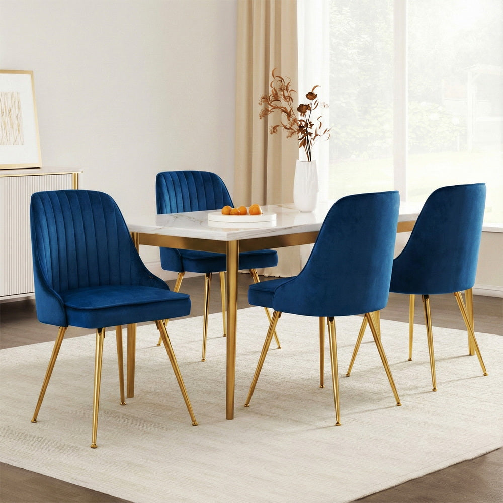 Artiss Dining Chairs Set of 4 Velvet Channel Tufted Blue-Furniture > Dining > Kitchen &amp; Dining Chairs-PEROZ Accessories