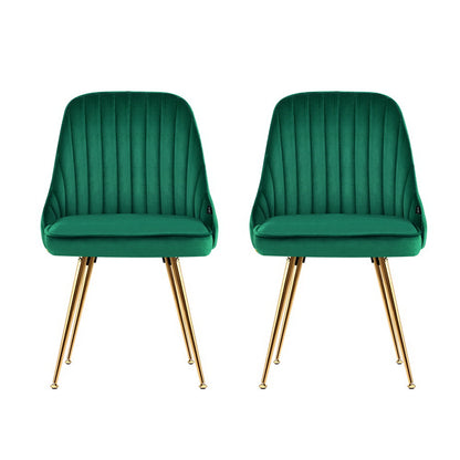 Artiss Dining Chairs Set of 2 Velvet Channel Tufted Green-Dining Chairs-PEROZ Accessories