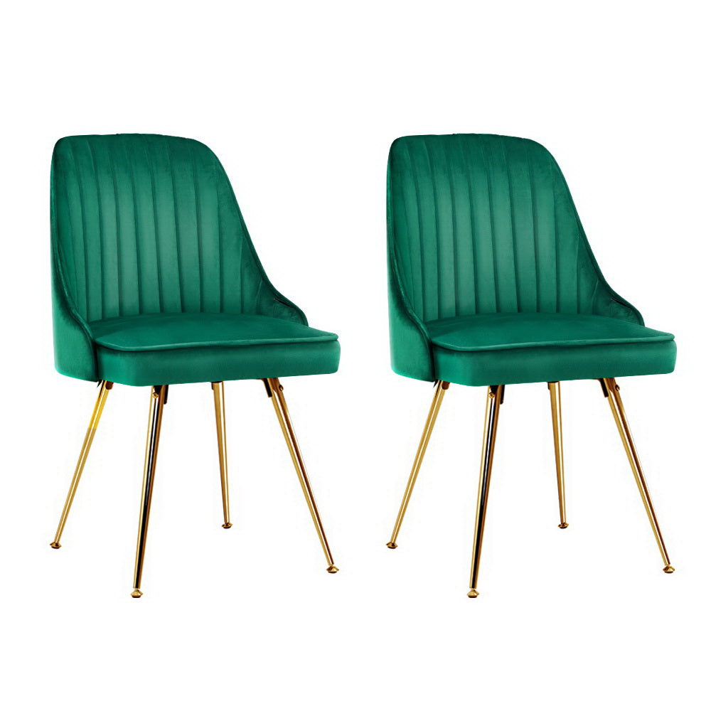 Artiss Dining Chairs Set of 2 Velvet Channel Tufted Green-Dining Chairs-PEROZ Accessories