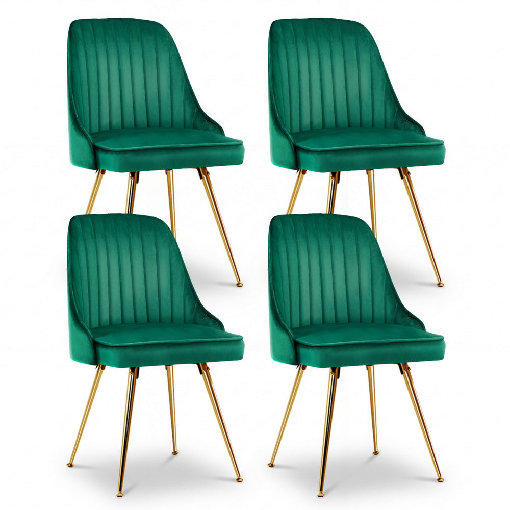 Artiss Dining Chairs Set of 4 Velvet Channel Tufted Green-Furniture > Dining > Kitchen &amp; Dining Chairs-PEROZ Accessories